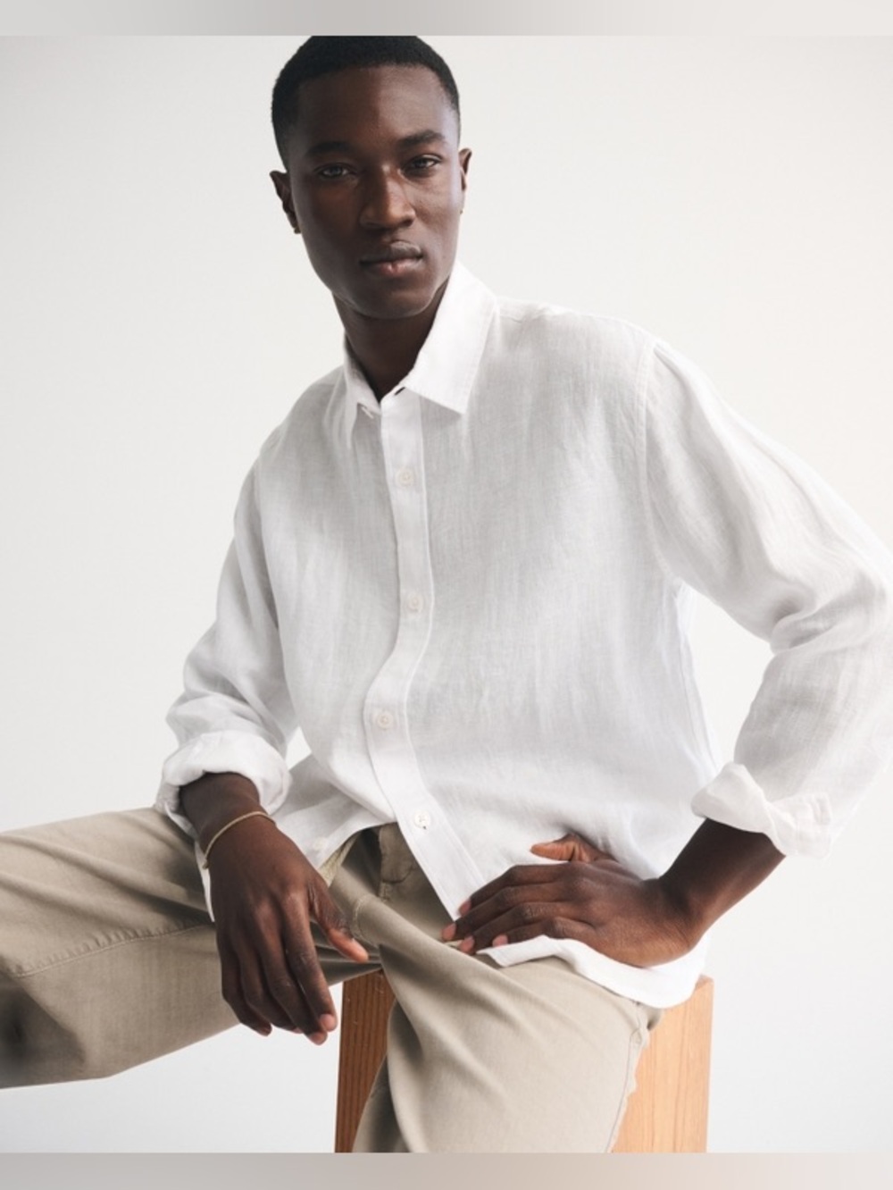 Abercrombie & Fitch 100% Linen Button-Up Shirt White XL